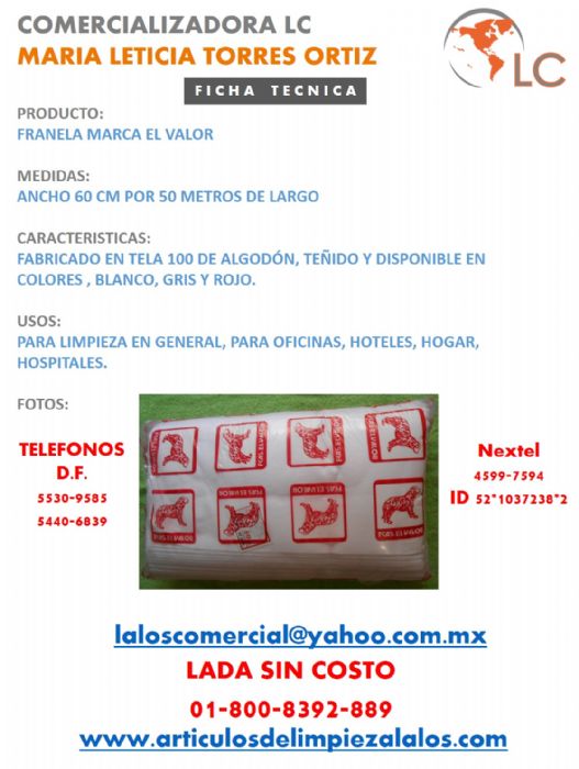 Franela 100 % algodón el valor